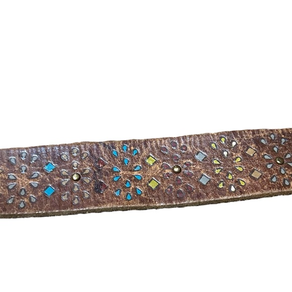 Fossil Womens Size Large Belt Tooled Leather Western Boho Brown 43” - Picture 7 of 10